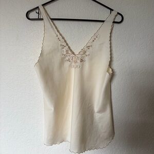 Jodie Arden Elegant Cream Embroidered Women's Slip Tank Top Vintage